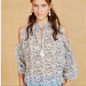 ULLA JOHNSON DUNIA COLD SHOULDER RUFFLE BLOUSE